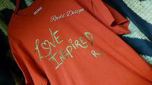 Load image into Gallery viewer, &quot;Love Inspired&quot; Red T-Shirt and Bronze Hand Painted by Reids&#39; Design ( Men Large / Women XL )