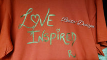 Load image into Gallery viewer, &quot;Love Inspired&quot; Red T-Shirt and Bronze Hand Painted by Reids&#39; Design ( Men Large / Women XL )