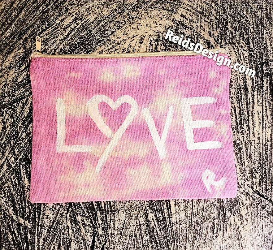 L❤VE Tie Dye Multi-Purpose / Hand-Painted Pouches with glitter (size 5x7 in)