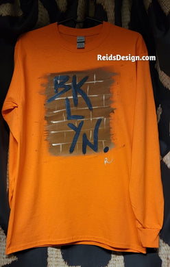 Reids' Design long sleeve Hand Painted BKLYN Brick Wall T-Shirt Medium Men / Large Women T-shirt