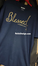 Load image into Gallery viewer, T-Shirt Navy &quot;Blessed&quot; Hand Painted By Reids&#39; Design Men Large / Women XL