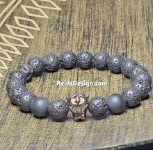 Load image into Gallery viewer, New... Matte Agate &amp; Lava Panther Bracelet ( Size 8.5&quot; )