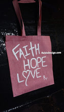 Load image into Gallery viewer, New Faith, Hope &amp; Love Hand-Painted 100% Cotton Canvas Tote Bags with a little glitter (size 15×16 inches) with Long Handle