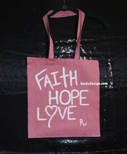 Load image into Gallery viewer, New Faith, Hope &amp; Love Hand-Painted 100% Cotton Canvas Tote Bags with a little glitter (size 15×16 inches) with Long Handle