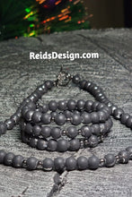 Load image into Gallery viewer, 8mm Black Matte Glass Beads with a touch of Silver(18 inch) Necklace and Wrap Bracelet