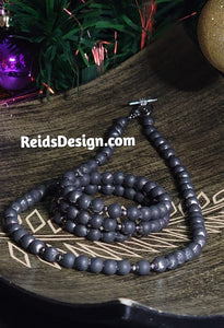 8mm Black Matte Glass Beads with a touch of Silver(18 inch) Necklace and Wrap Bracelet