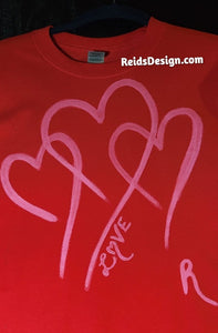 "❤️" Red & Pink Long Sleeve Hand Painted T-Shirts Men Medium / Women Large