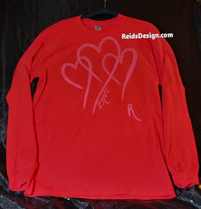 "❤️" Red & Pink Long Sleeve Hand Painted T-Shirts Men Medium / Women Large