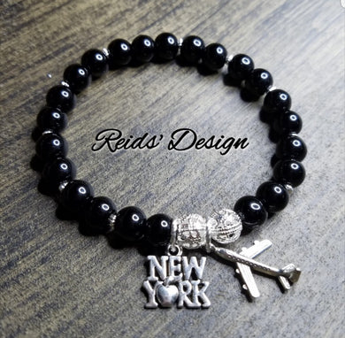 New York Travel Black Glass Charm Bracelet