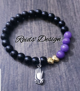 Purple, Black and Gold Heart Prayer Hand Bracelet