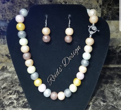 Sale..... Texture Glass Pearl 19 inch Necklace and Earring Set