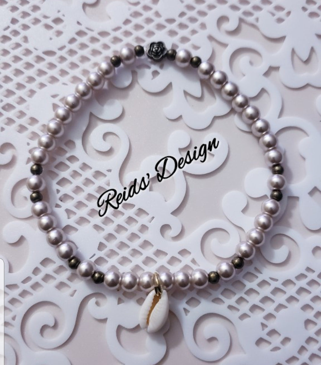 Sale... Cowrie Shell and Glass Pearls Anklet