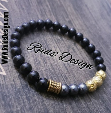 Agate, Lava and Hematite Bracelet ( size 8.5