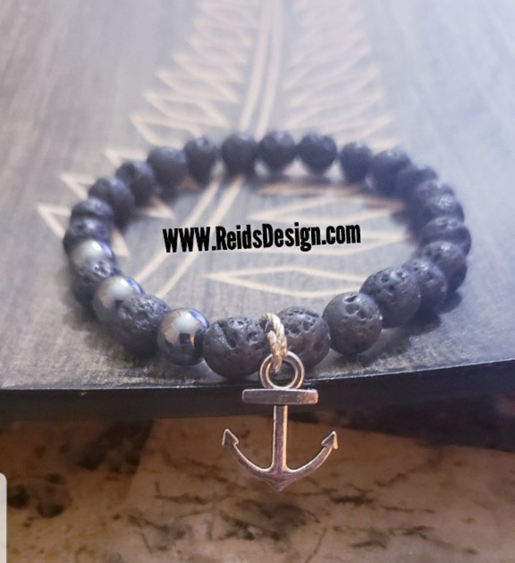 Sale...Lava and Hematite Anchor Bracelet