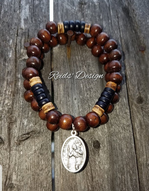 Sale...Wood Stackable St. Christopher Charm Bracelet