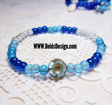 Sale... Blue Glass Flower Anklet