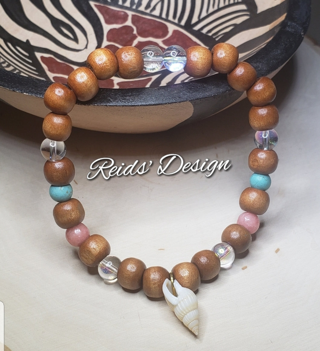 Wood Anklet with Shell