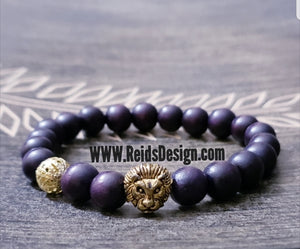 10mm Wood Bead "Lion" Bracelet