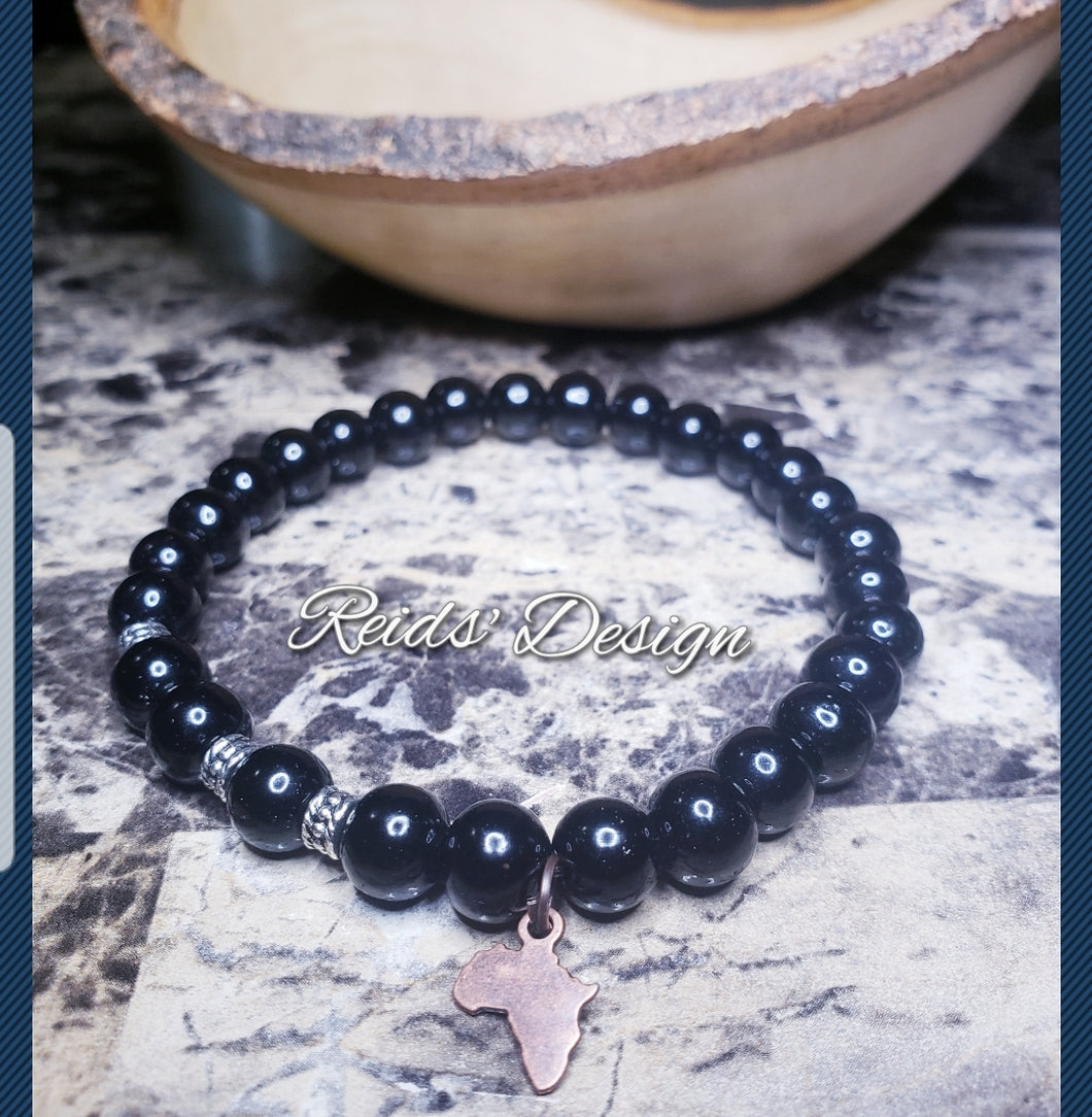 Sale... Black Glass Beads with Africa Charm by Reids' Design