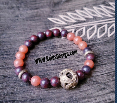 African Brass Bead, Jasper &  Avent Bracelet