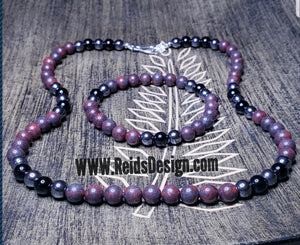 8mm Jasper, Agate and Hematite (21") Necklace & (8.5") Bracelet Set