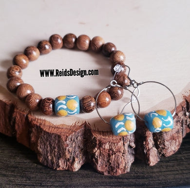Sale....Wood Bracelet Designed with African Glass Beads from Ghana