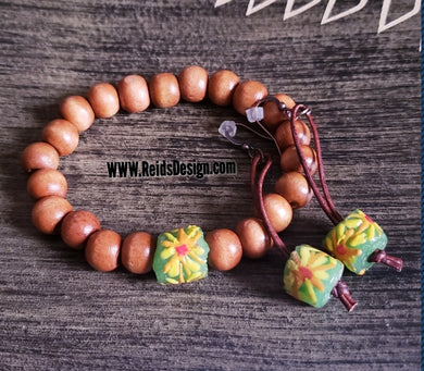 Sale...Wood Bracelet Designed with African Glass Beads from Ghana