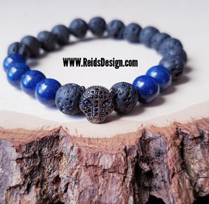 Panther "42" Inspired Lava and Mountain Jade Bracelet ( size 8.5" )