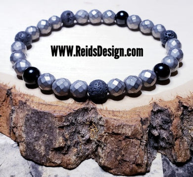 Hematite, Agate & Lave Bracelet  ( size 8.5