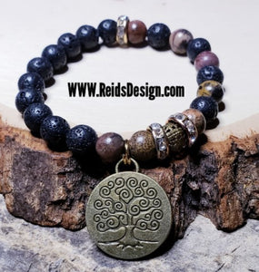 Lava and Jasper Tree of Life Bracelet ( size 7.5" )