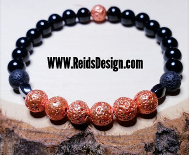 Lava, Agate and Hematite Bracelet ( size 8.5