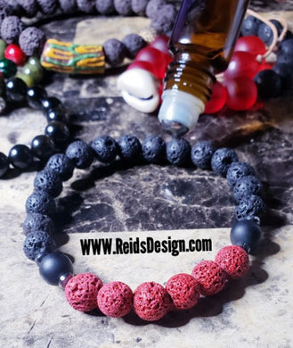 Red and Black Lava & Agate Bracelet