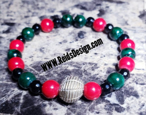 Red, Black and Green Mountain Jade and Agate Bracelet with African Brass Bead