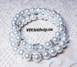 Sale....Crown Stackable Glass Pearl Bracelet Set ( size 7.5" )