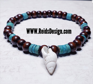 Wood Anklet with Shell