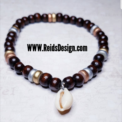 Wood Anklet with Cowrie Shell