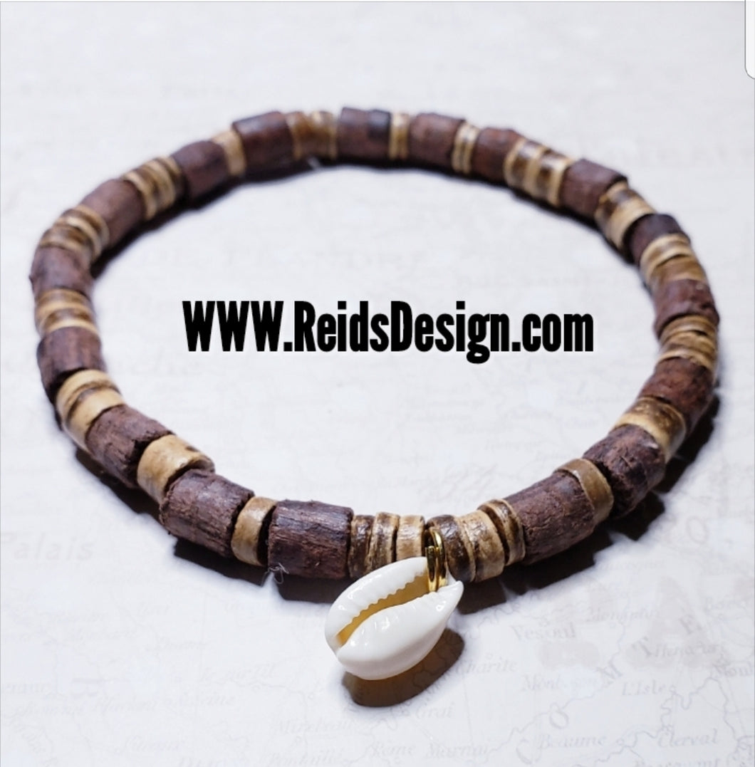 Wood Anklet with Cowrie Shell