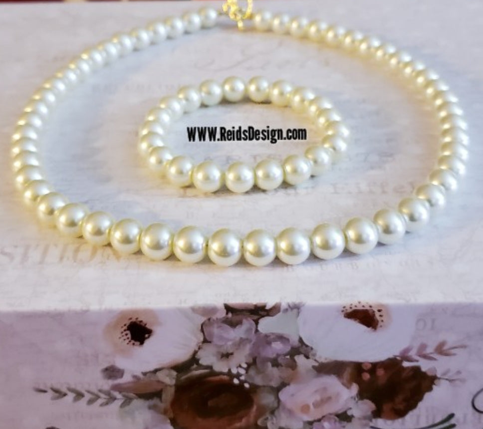 10mm Glass Pearls (20 inch) Necklace and ( 7.5