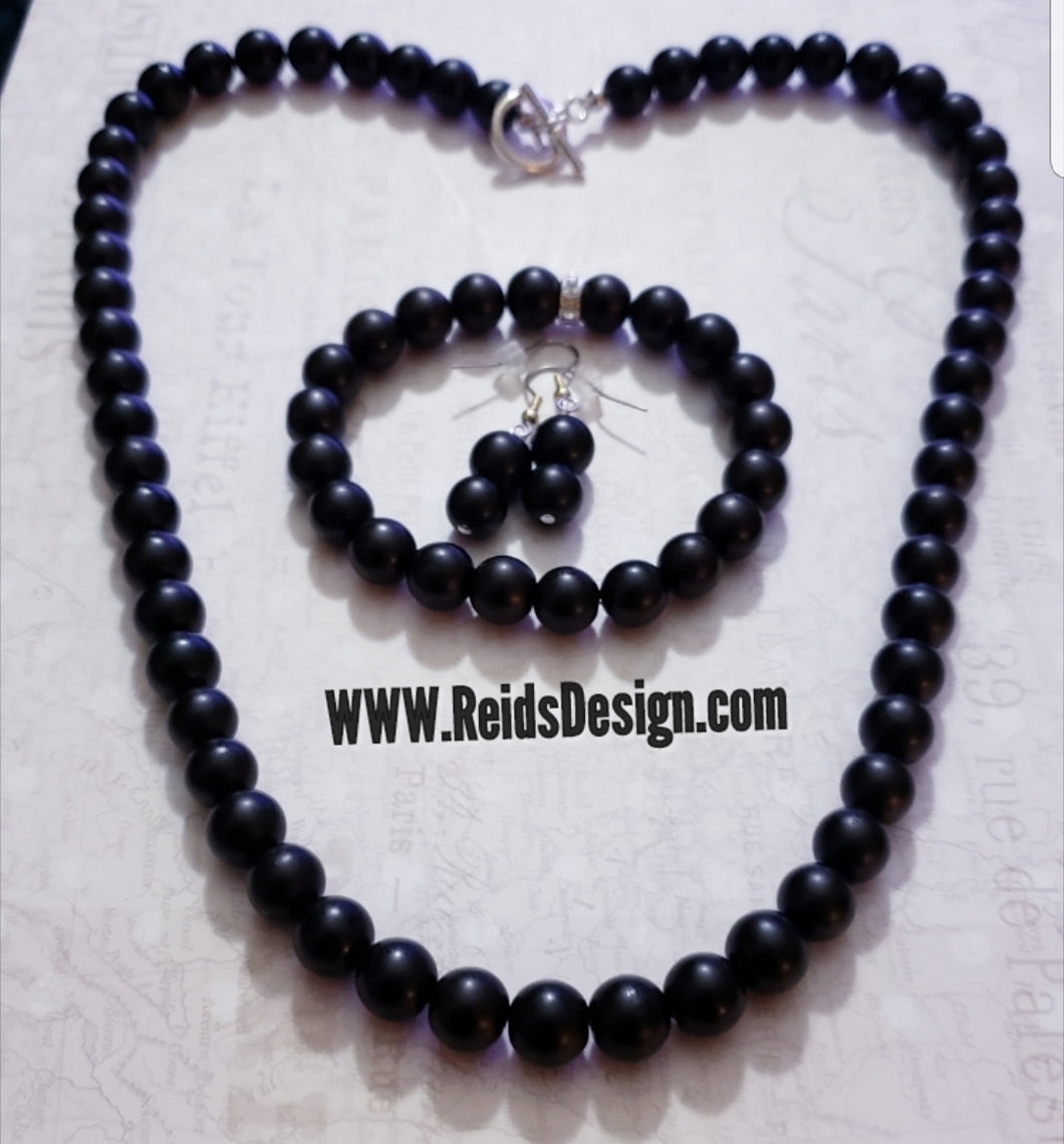 Black 10mm Glass Pearls (20 inch) Necklace, ( 7.5