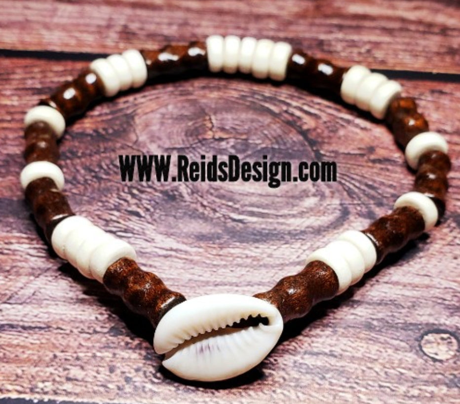 Sale...Wood & Heshi Anklet with a Cowrie Shell from Ghana