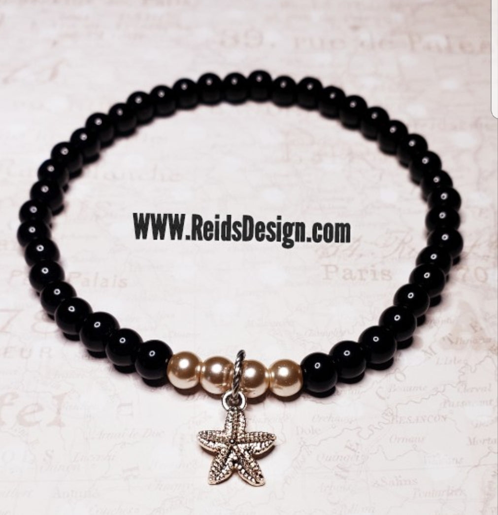 STARFISH  Glass Pearl Bead Anklet