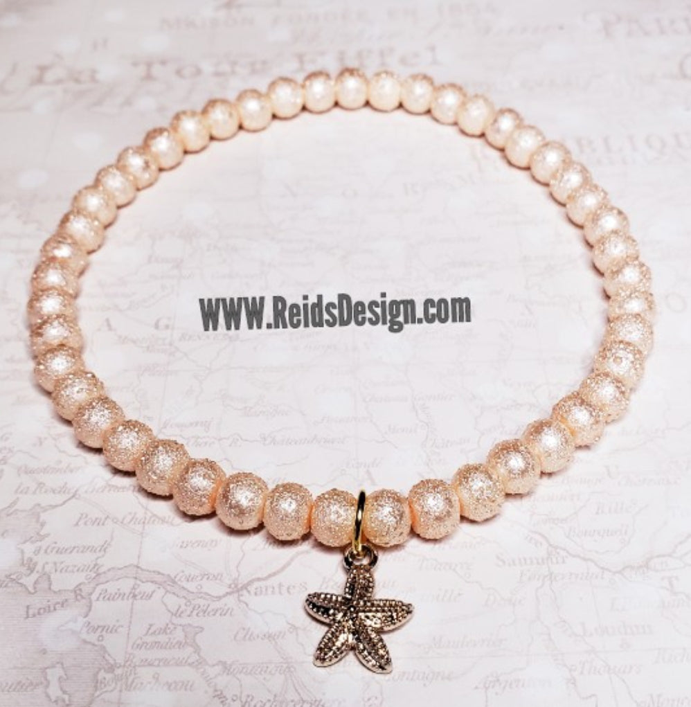 Starfish textured Glass Pearl Beaded Anklet