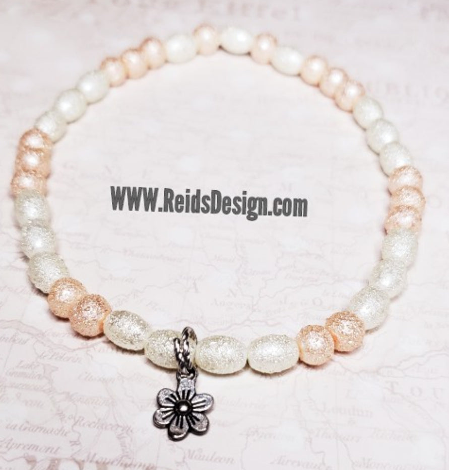 Sale.....Flower Textured Glass Pearl Beaded Anklet