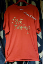 Load image into Gallery viewer, &quot;Love Inspired&quot; Red T-Shirt and Bronze Hand Painted by Reids&#39; Design ( Men Large / Women XL )