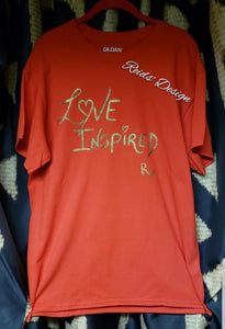 "Love Inspired" Red T-Shirt and Bronze Hand Painted by Reids' Design ( Men Large / Women XL )