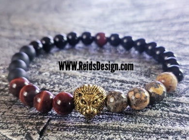 Lion Agate,Jasper and tiger eye 8mm Beaded Bracelet ( size 8.5