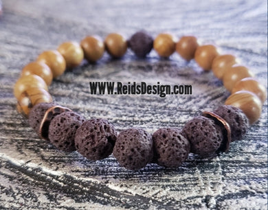 Brown Lava and Wood Bracelet ( size 8.5