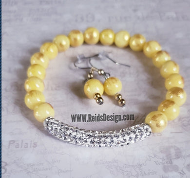 Yellow Mountain Jade Rhinestone Bracelet with earrings