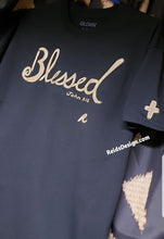 Load image into Gallery viewer, Sale...T-shirt &quot;Blessed&quot; Hand painted By Reids&#39; Design Black and Rose Gold Men Medium / Women Large
