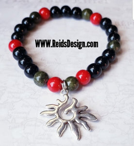 Sale.... "SUN 🌞 "Mountain Jade and Glass Bead Bracelet   ( size 7.5" )